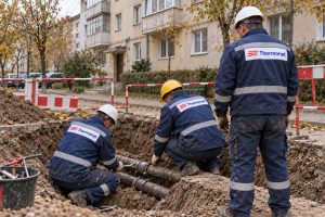 Echipa Thermonet intervine la repararea unei conducte de termoficare din Suceava